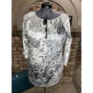 Christopher & banks knit top velour sheer white black